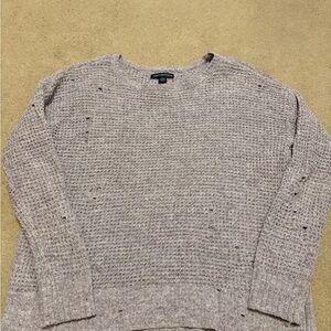 American Eagle Outfitters Women's Distressed Beige Crewneck Sweater